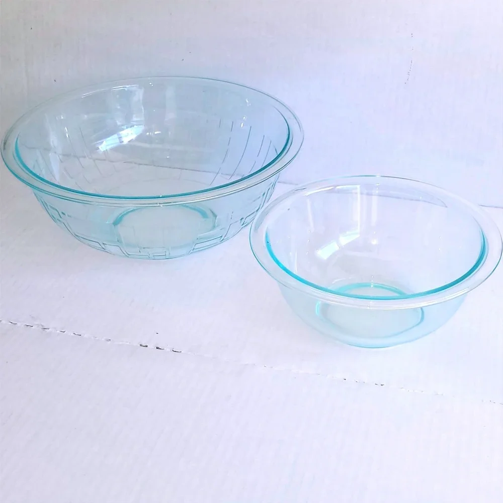 Pyrex Clear Tinted Block Brick 2.5 Qt Mixing Bowl and 1 Qt‎ Nesting Bowl 325 322